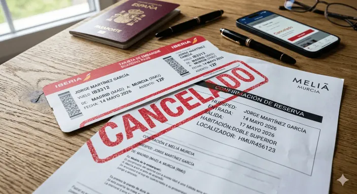 Reserva de vuelo y hotel cancelados, recuperando el dinero gracias al seguro de anulación de viaje.