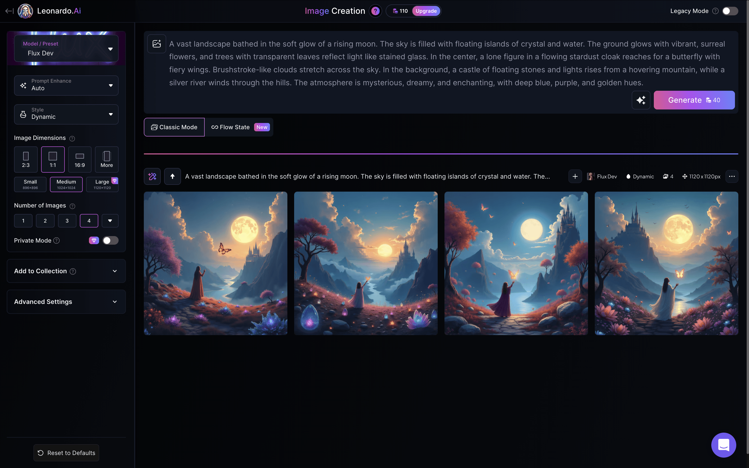 Screenshot van resultaat Leonardo AI na input van prompt