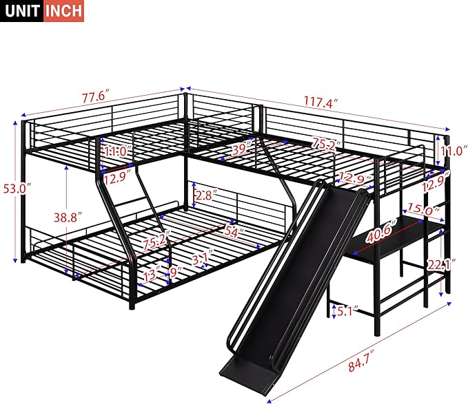 The 3 bed bunk bed with slide blends modern aesthetics with practical design for any setting.