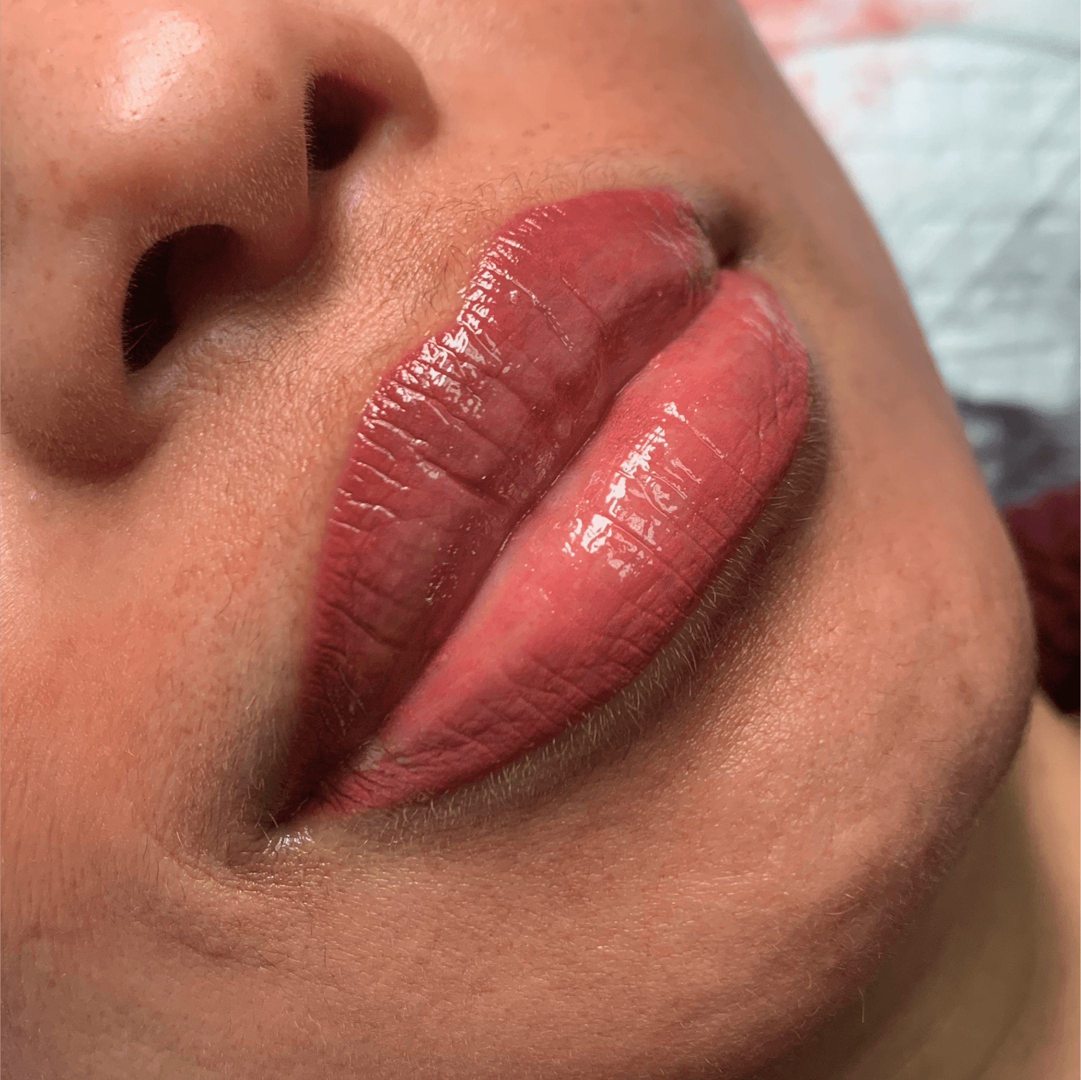 Lip border and blush result – naturally tinted fuller lips at Pretty in Ink Buffalo NY