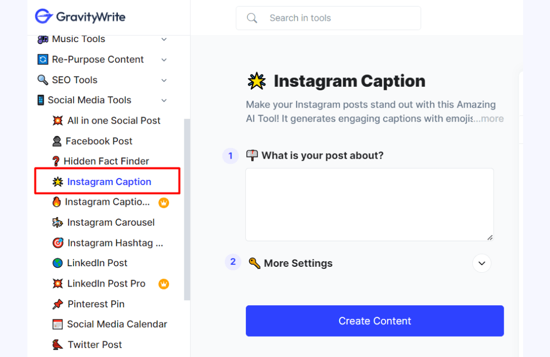 Instagram caption AI tool