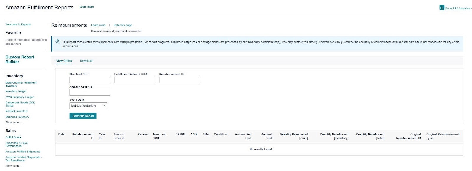 Reimbursement in Amazon Fulfillment Reports