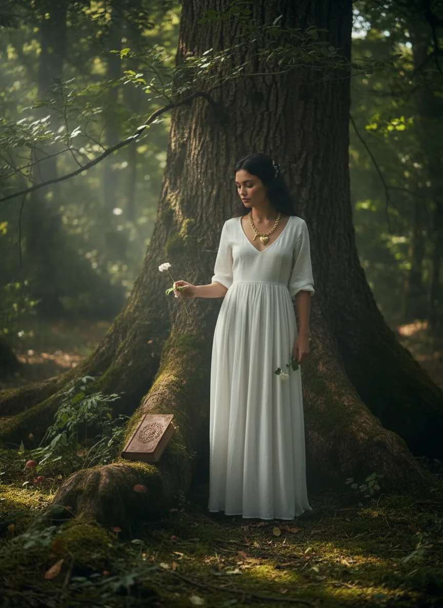 scene4-ai product photography-jewelry necklace campaign creation-featuring a high fashion model in a fairytale setting-9