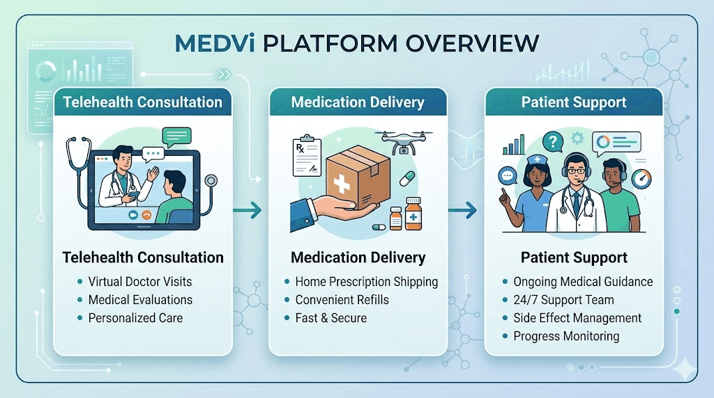 MEDVi GLP-1 telehealth platform overview showing how the program works