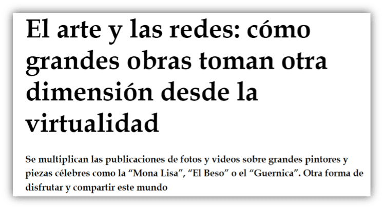 Titular de prensa con la noticia de la difusión del arte a través de las redes sociales