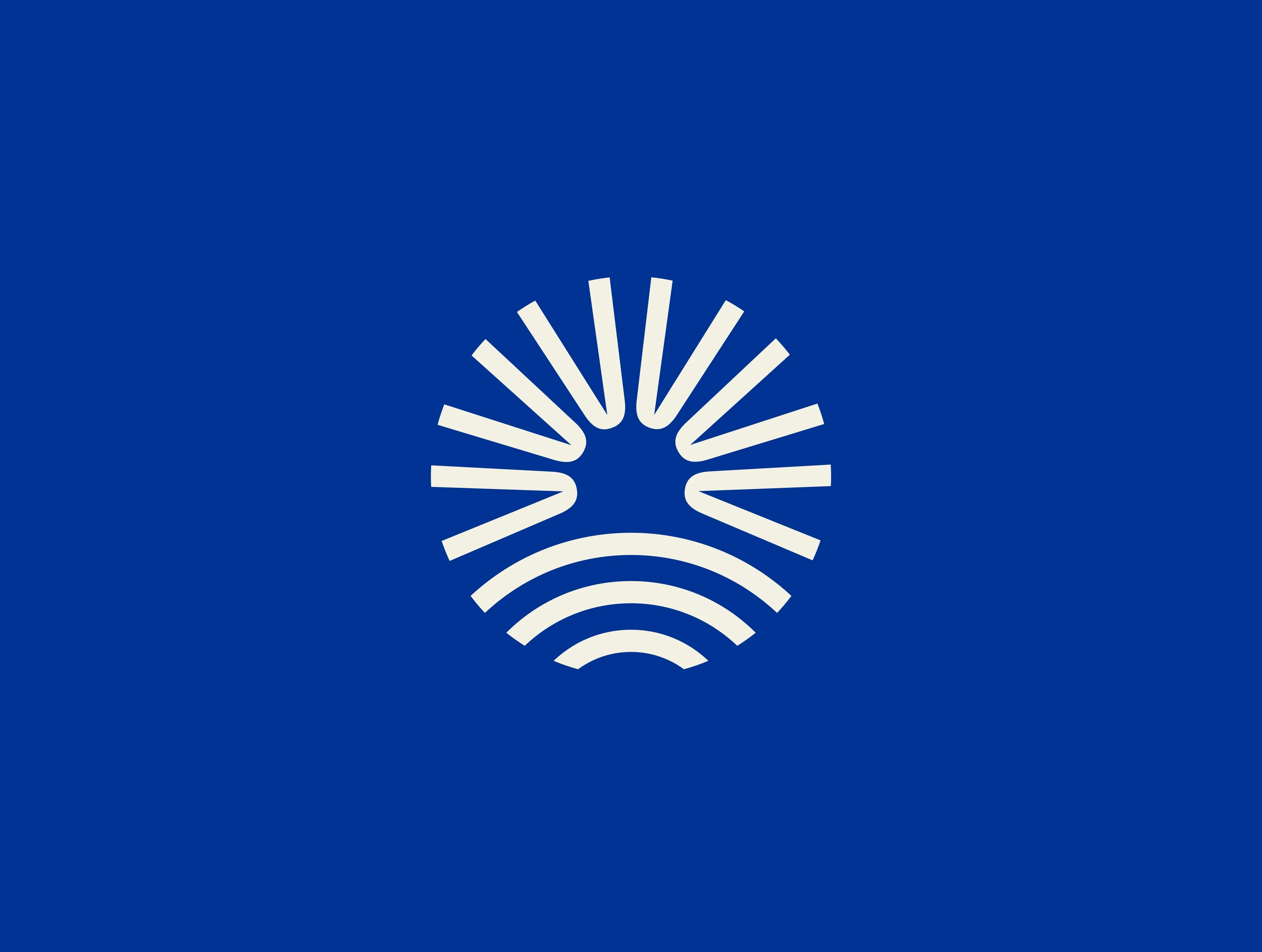 Woda sun and waves symbol in cream on cobalt blue, logo design for a restaurant in Bydgoszcz
