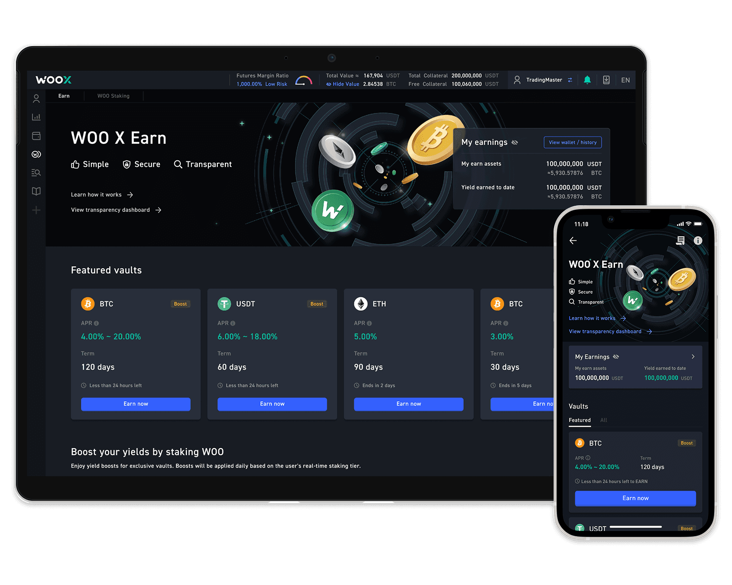 WOO X Earn web & mobile app