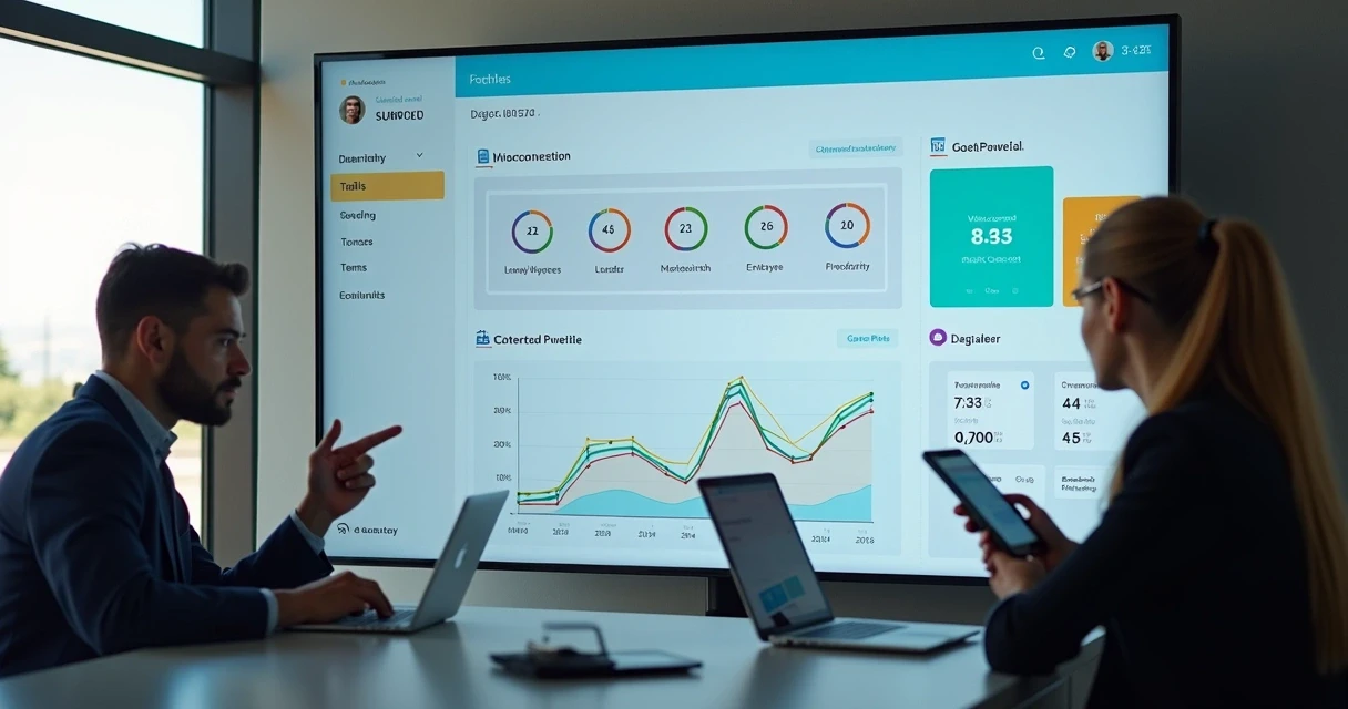 Dashboard digital com gráfico de desempenho e painéis de reconhecimento profissional 