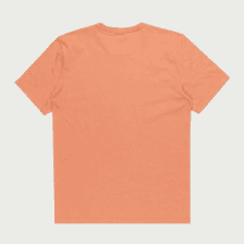 Back of a solid peach/orange short-sleeved t-shirt on a white background,  clean and simple design
