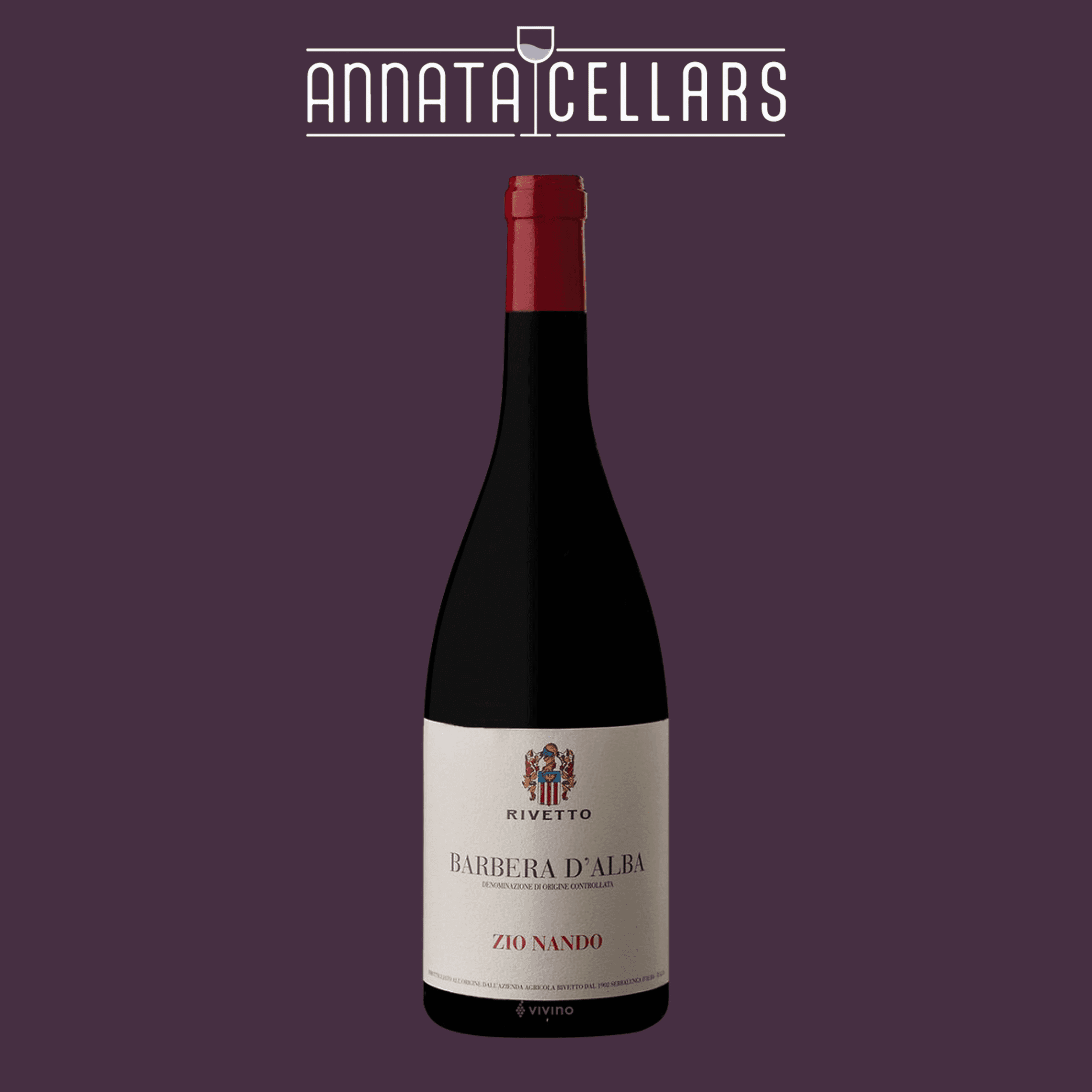 Wine bottle with a visible label on a purple background, featuring the brand 'Annata Cellars'.