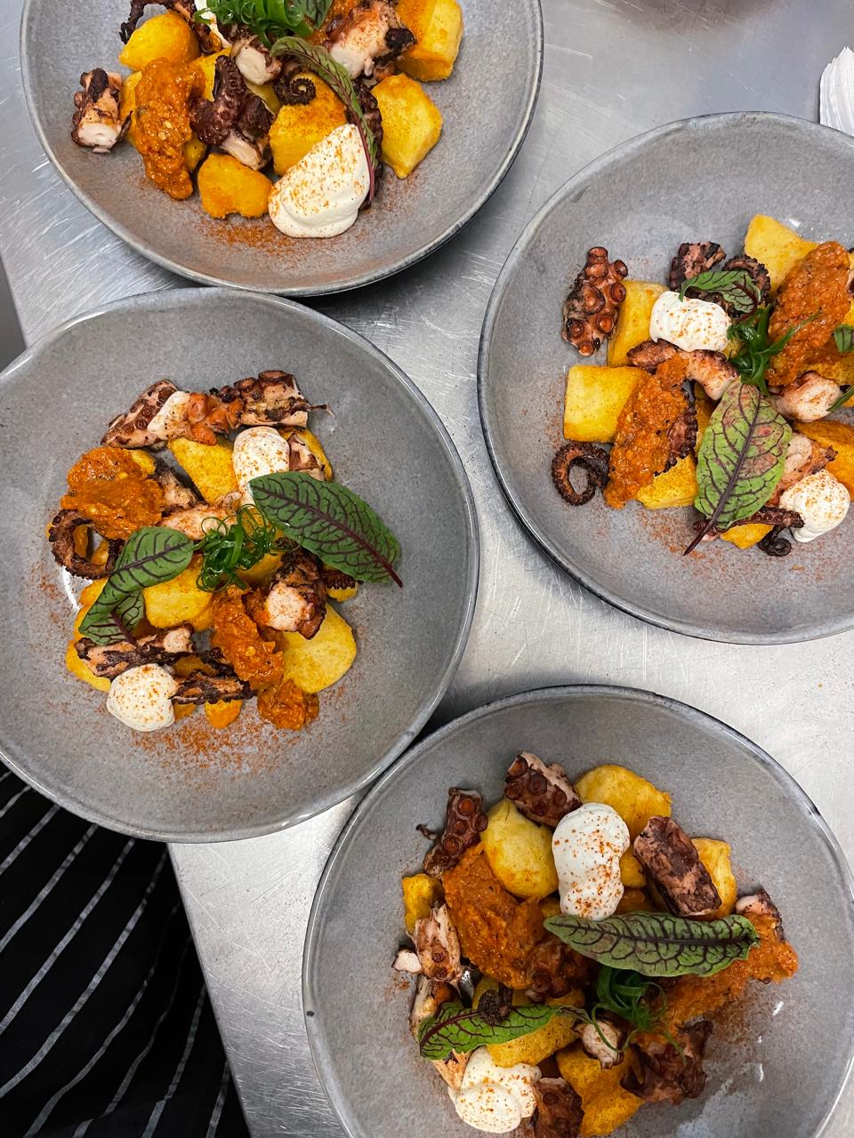 Chef Gabriel Medeiros’s plated octopus dishes