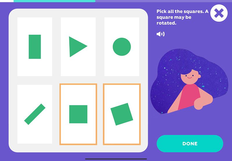A task for shape recognition in the Funexpected Math app