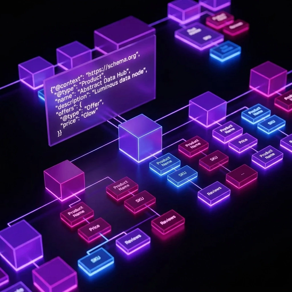 Minimal vector illustration of a central glowing node radiating violet light, symbolizing conversational data flow and natural language processing.