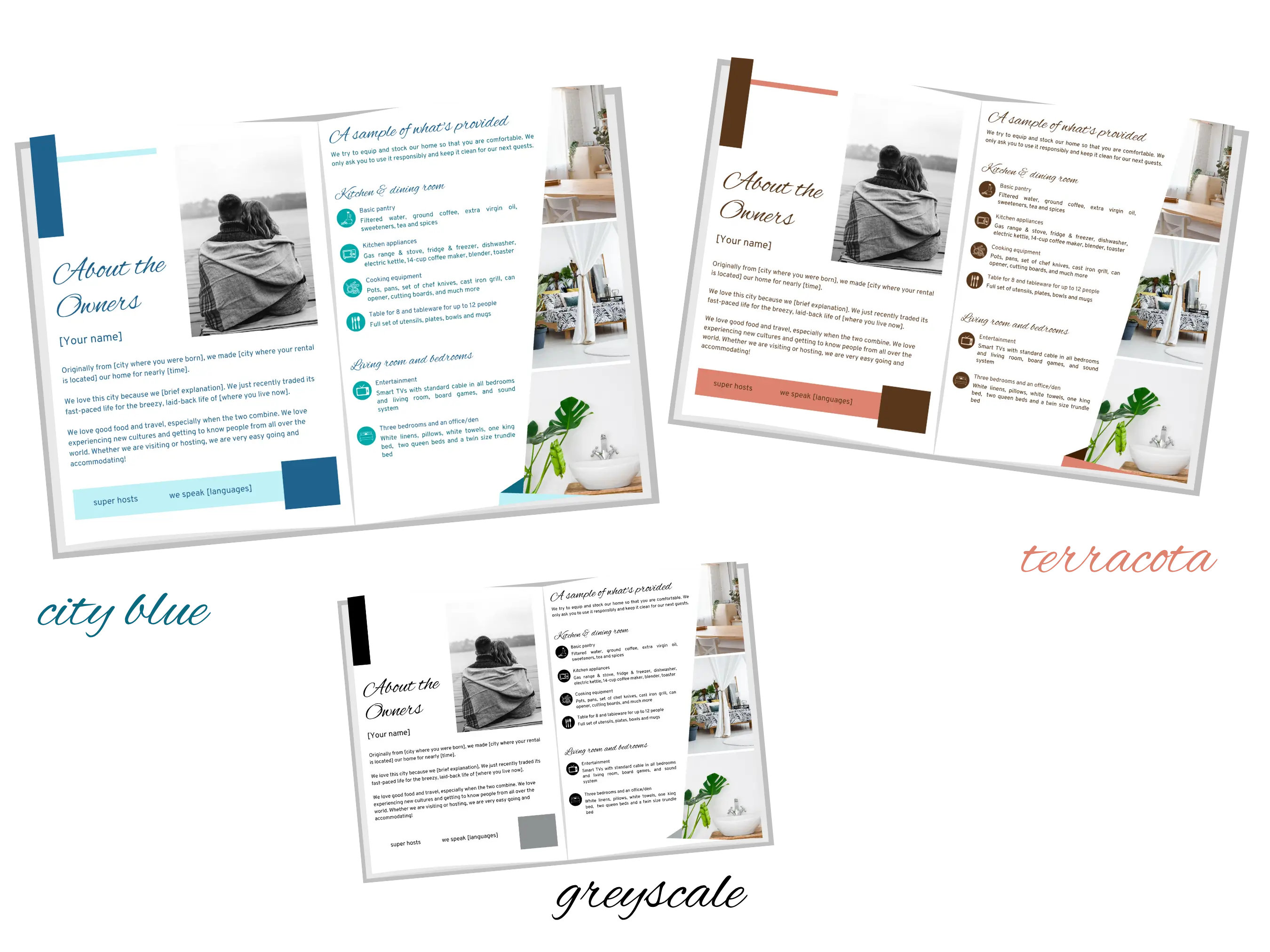 Three variants of welcome book template