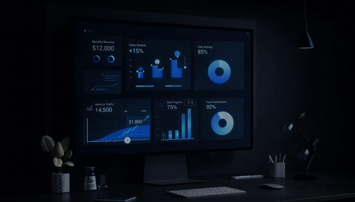 The image illustrates a visual analytical dashboard for OBBW department performance analysis.