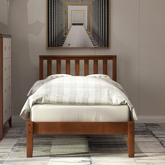 The walnut twin bed blends modern aesthetics with practical design for any setting.