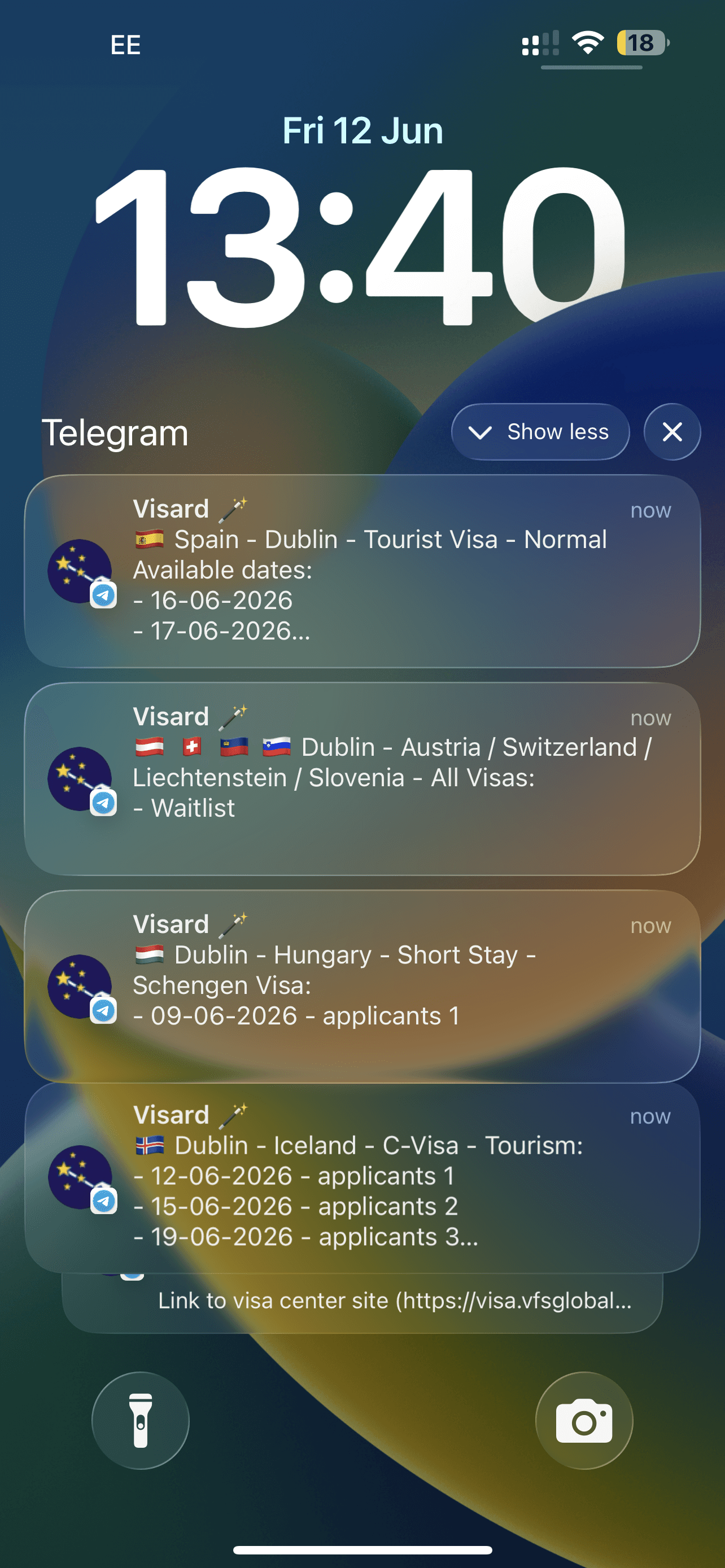 Real Visard alerts on an iPhone lock screen for Dublin Schengen routes