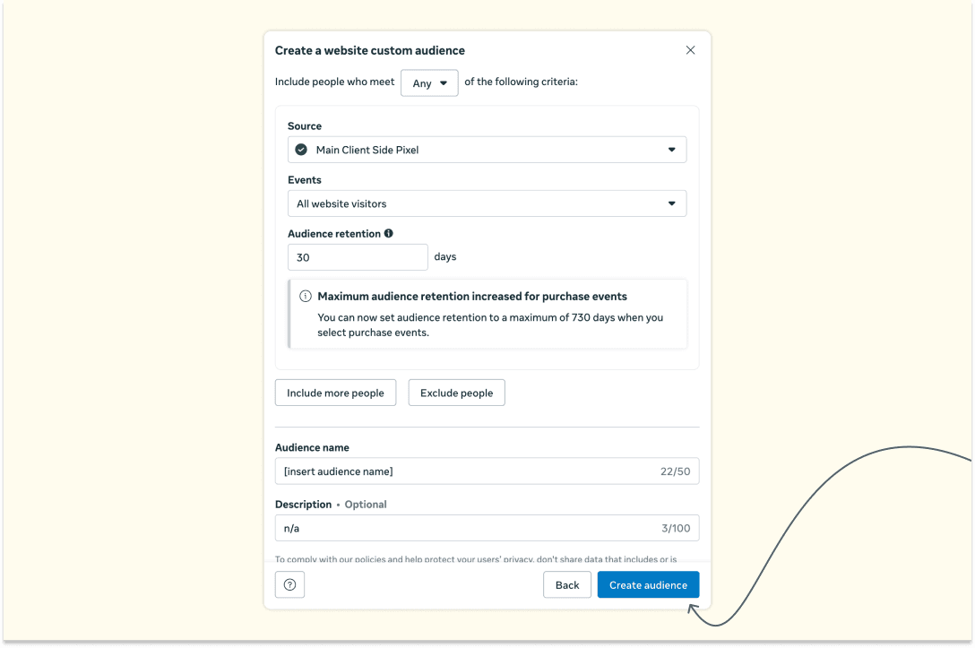 Screenshot of Meta's Audience settings