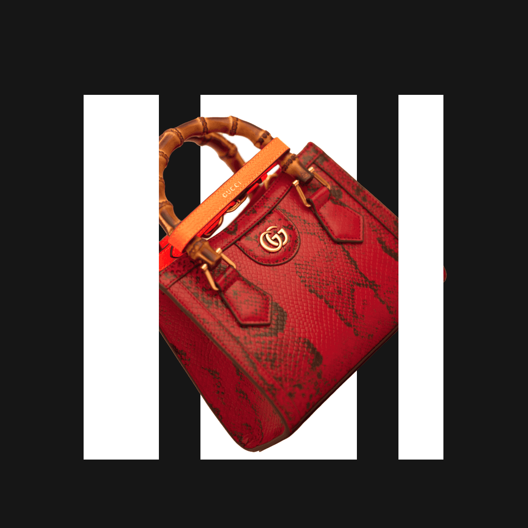 Red luxury handbag product showcase