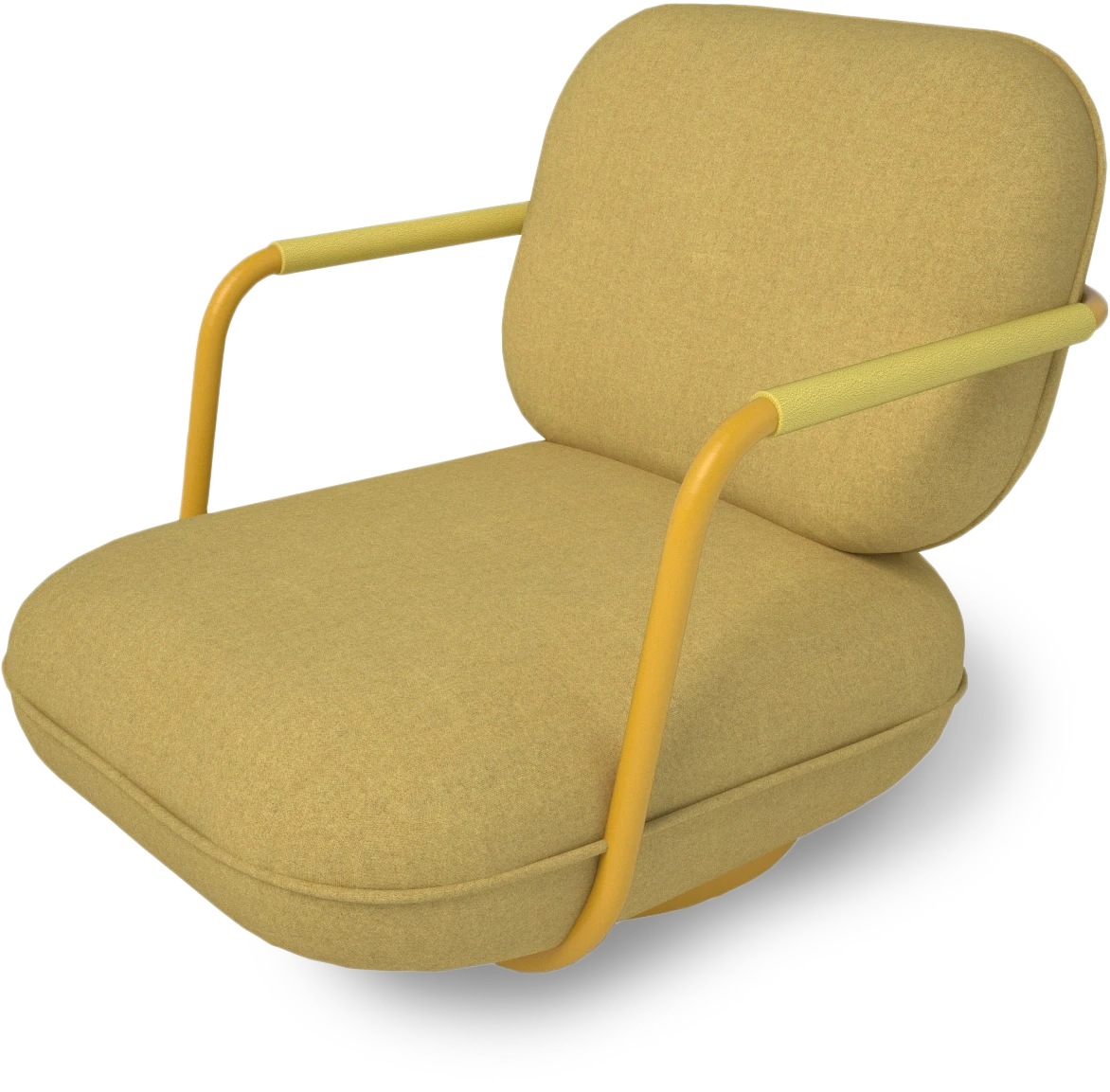 Seitliche Ansicht eines gelben Designsessels