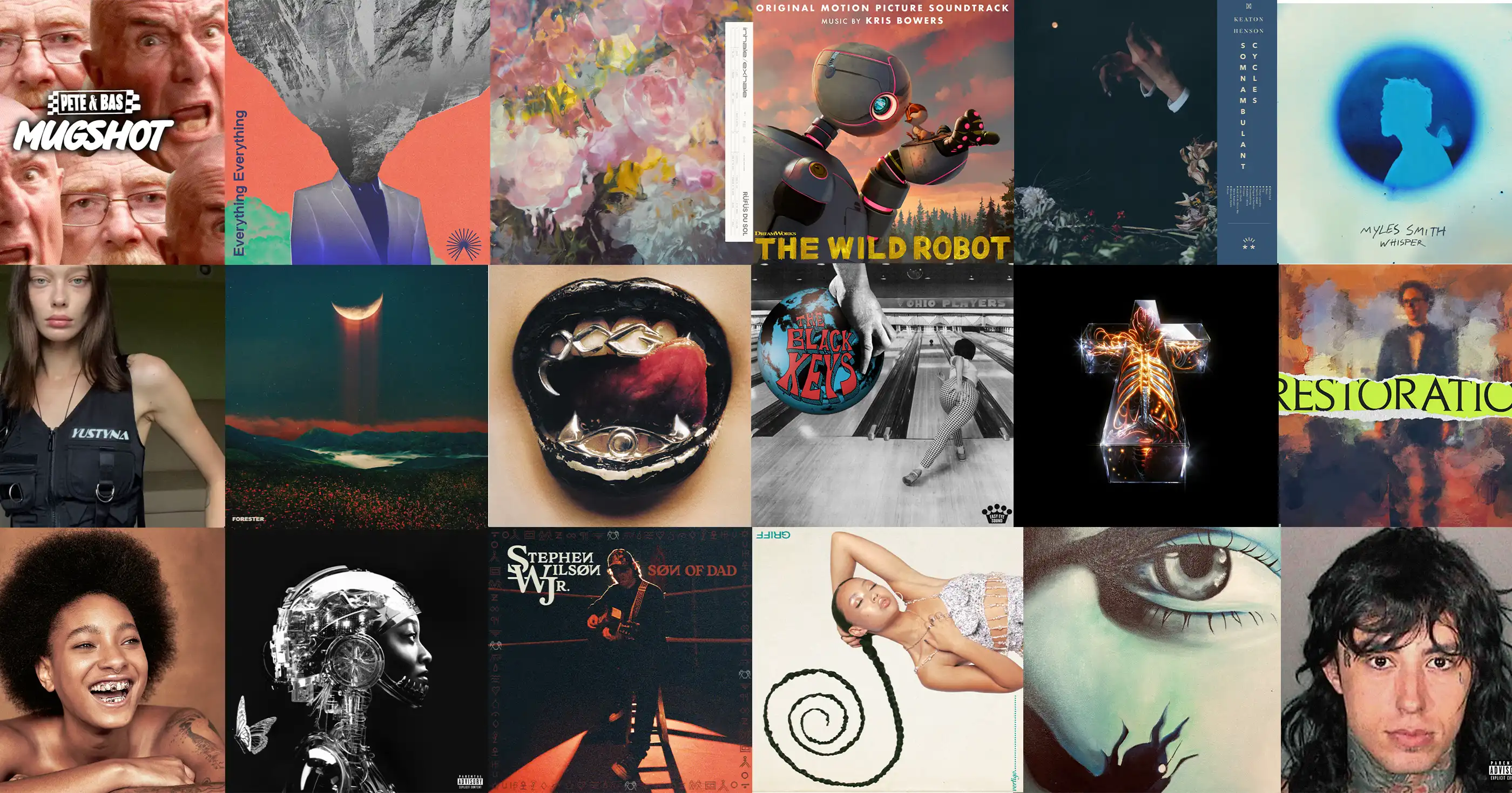 a couple rows of album covers from music artists in 2024