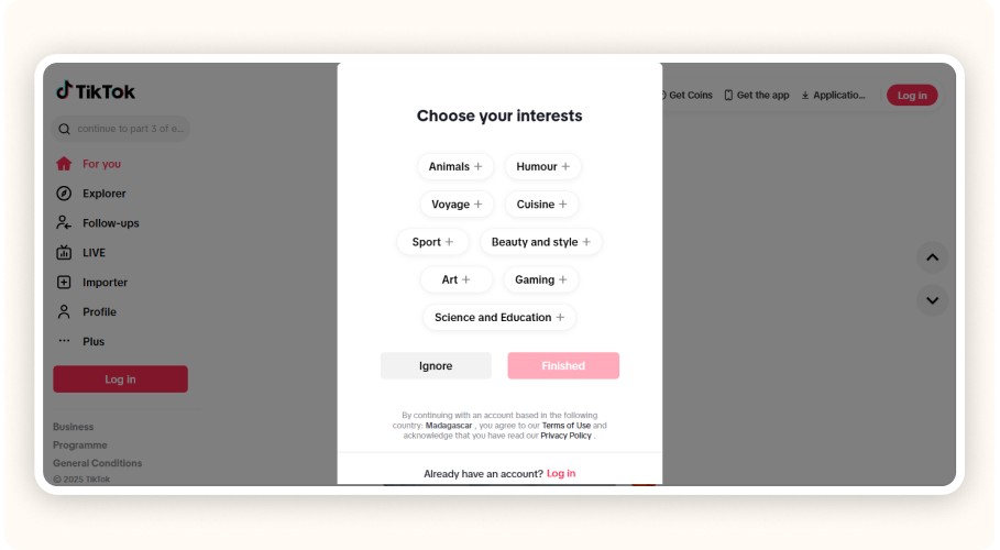TikTok homepage
