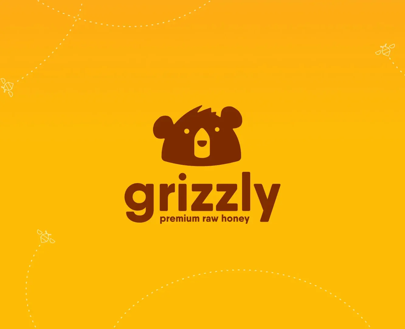 Option 1 (Technical & Studio SEO): Professional brand color system for Grizzly Honey by Made by Campfire, featuring high-contrast yellow, white, and purple logo variants.
