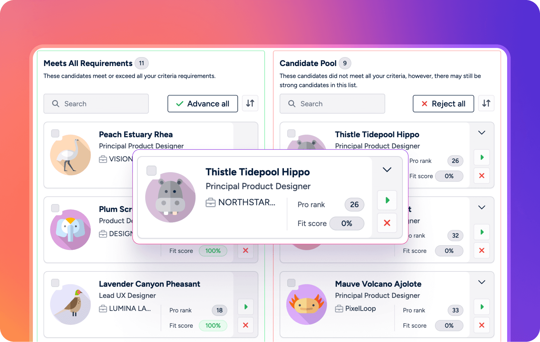 AI powered match score and recommendations
