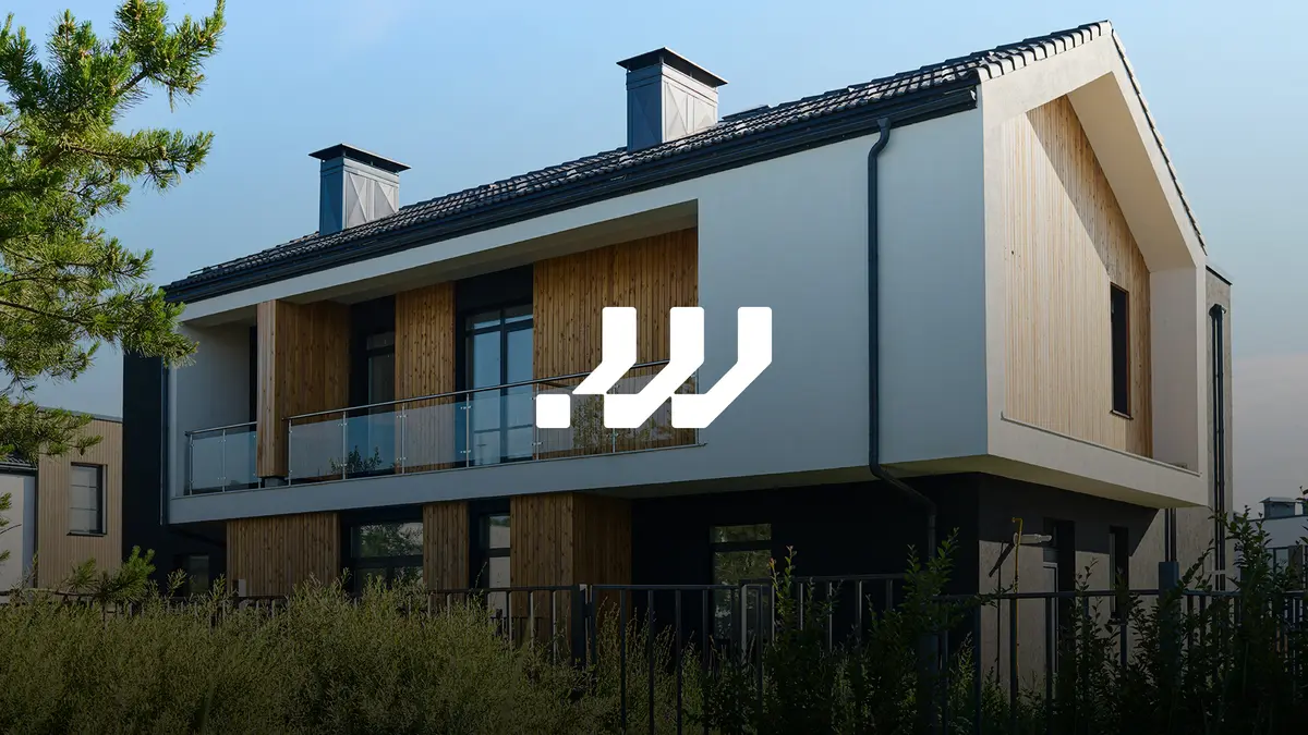 Ein Bild von einem modernen Haus mit einen soften Verlauf von unten mit einer Logovariante von Wert an Lage.