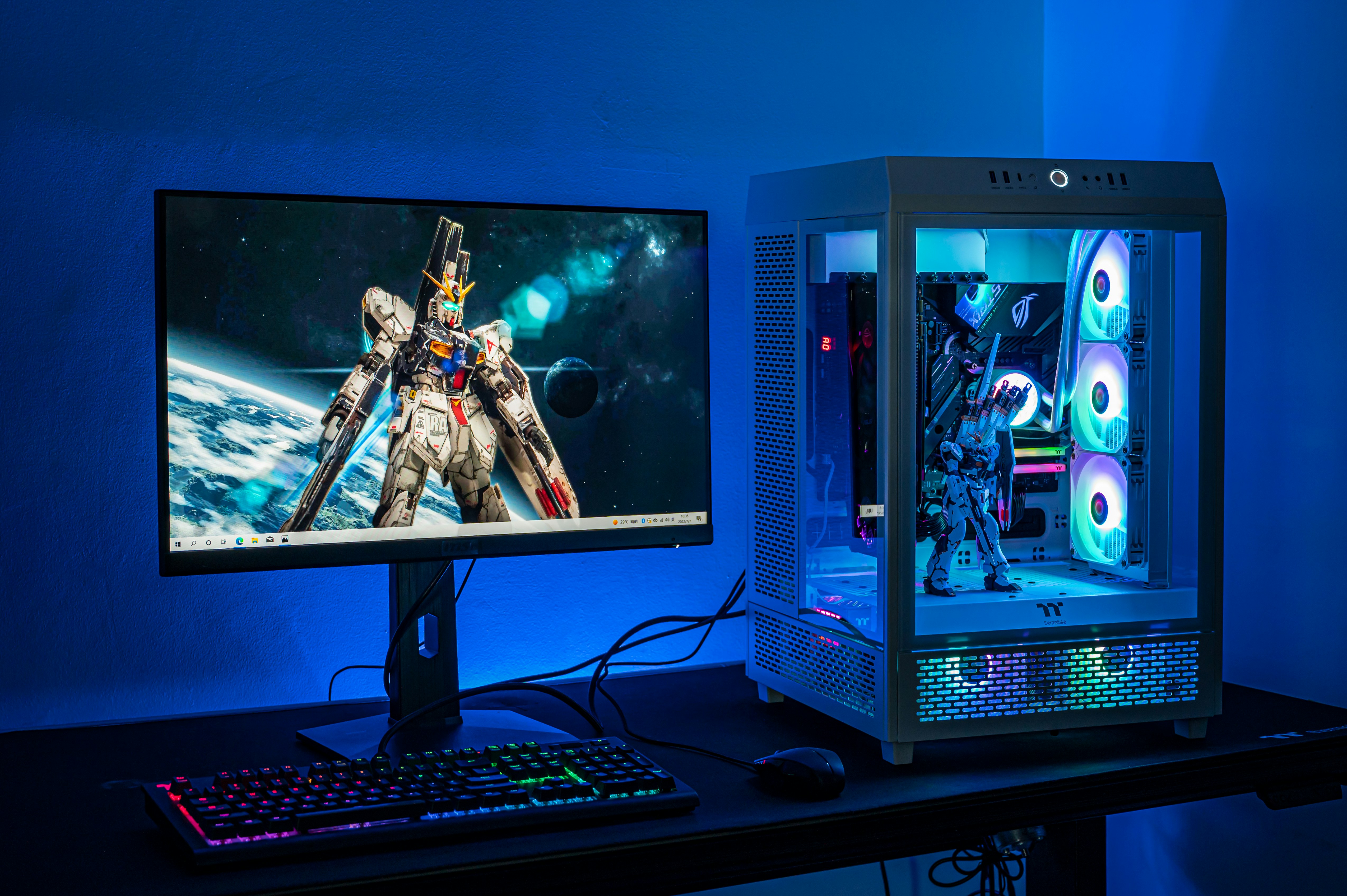 a computer monitor and keyboard