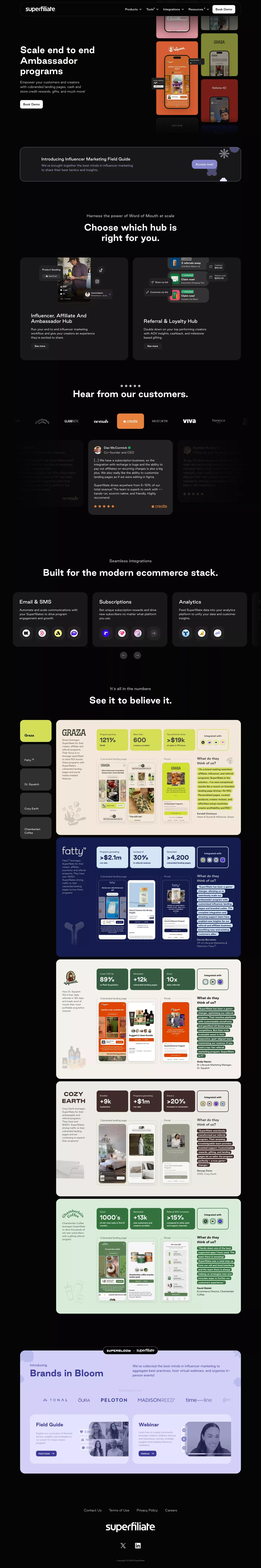 Superfiliate portfolio page screenshot showcasing Marketing and Tech design