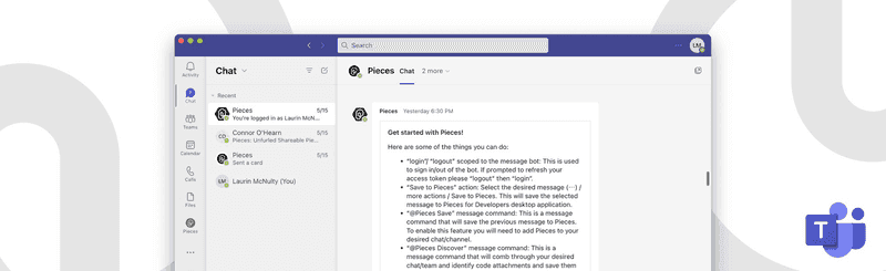 The Pieces Microsoft Teams App.