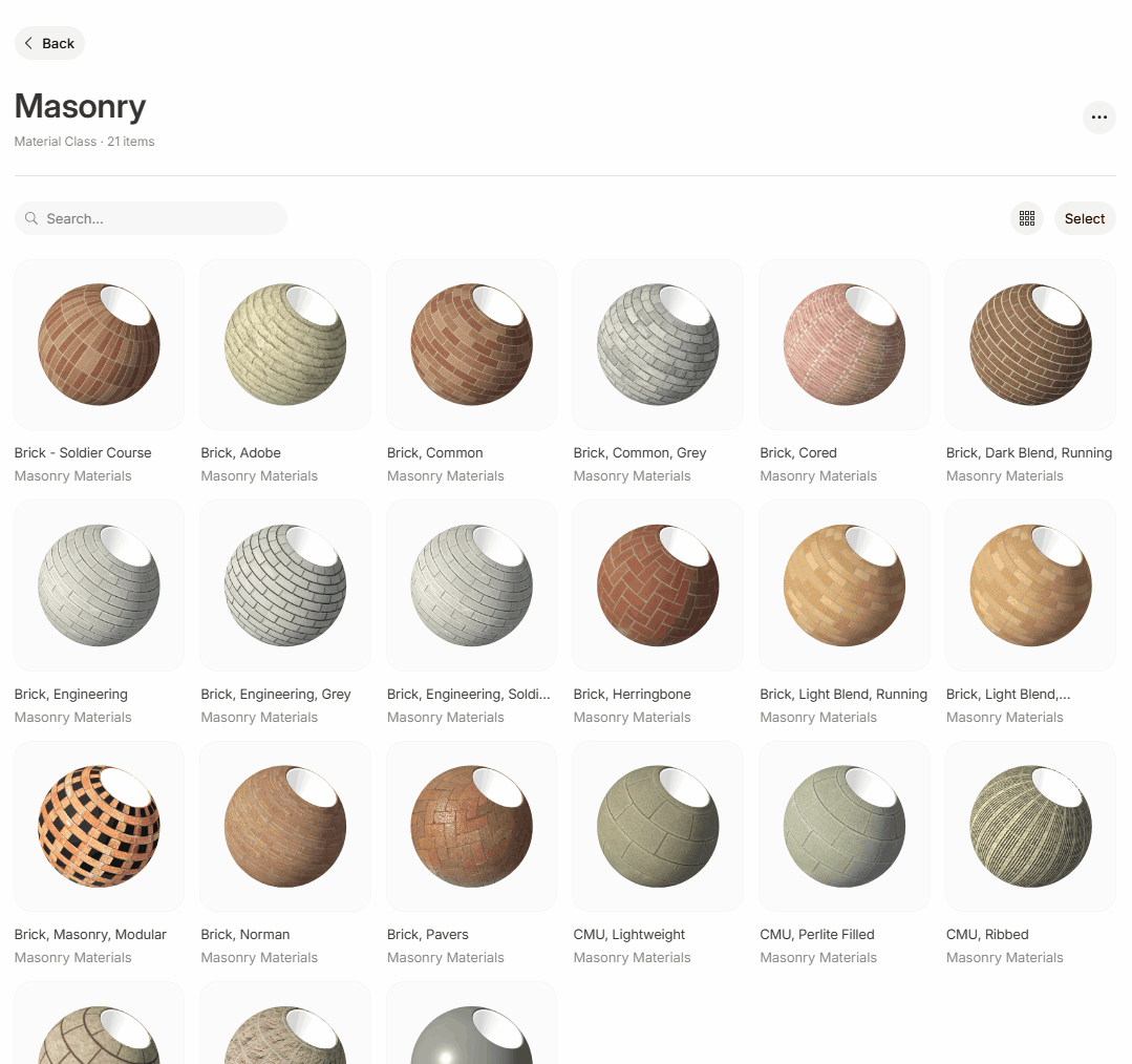 At the top of any material’s page, you will see thumbnails based in the realistic, consistent colors and hidden line visual styles.
