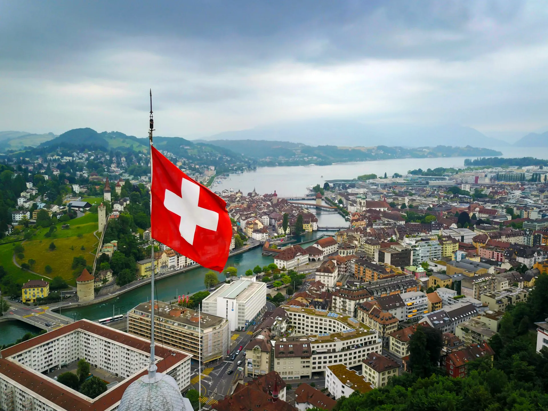 Swiss flag flying