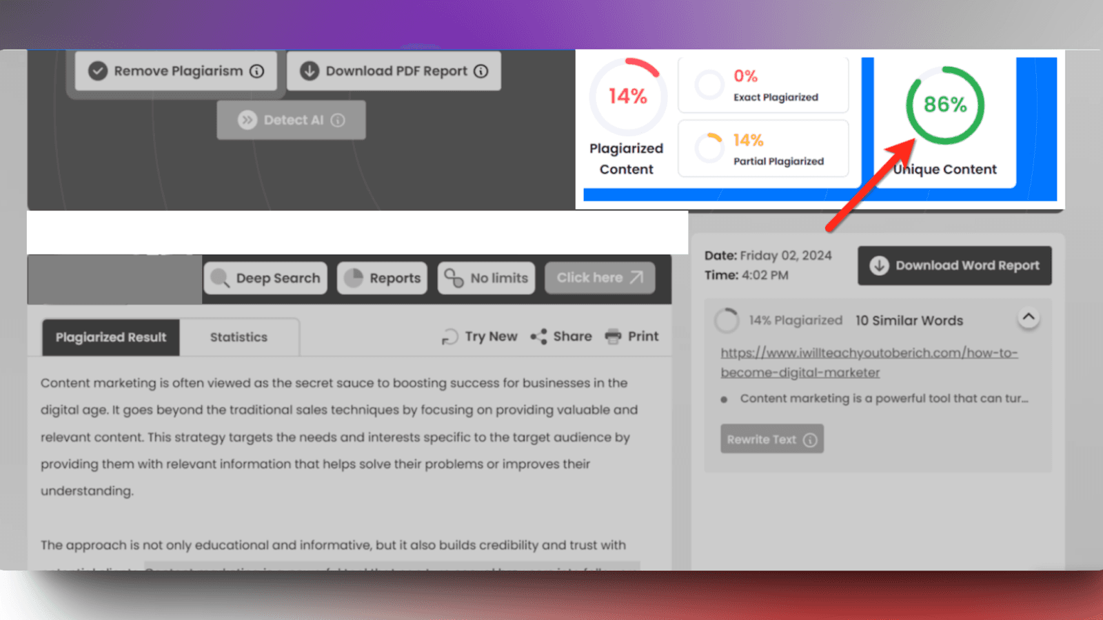 WordAI - Plagiarism score