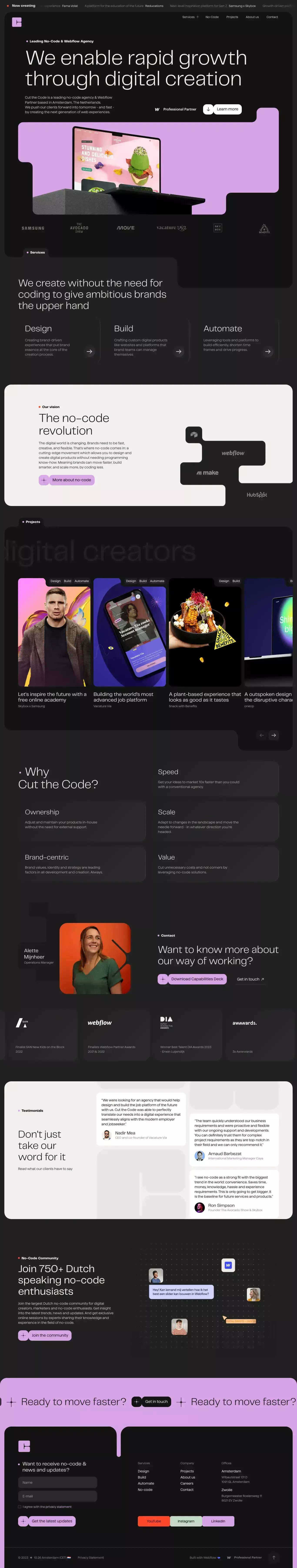 No-Code Agency & Webflow Partner for Amb landing page screenshot showcasing Design and Tech design