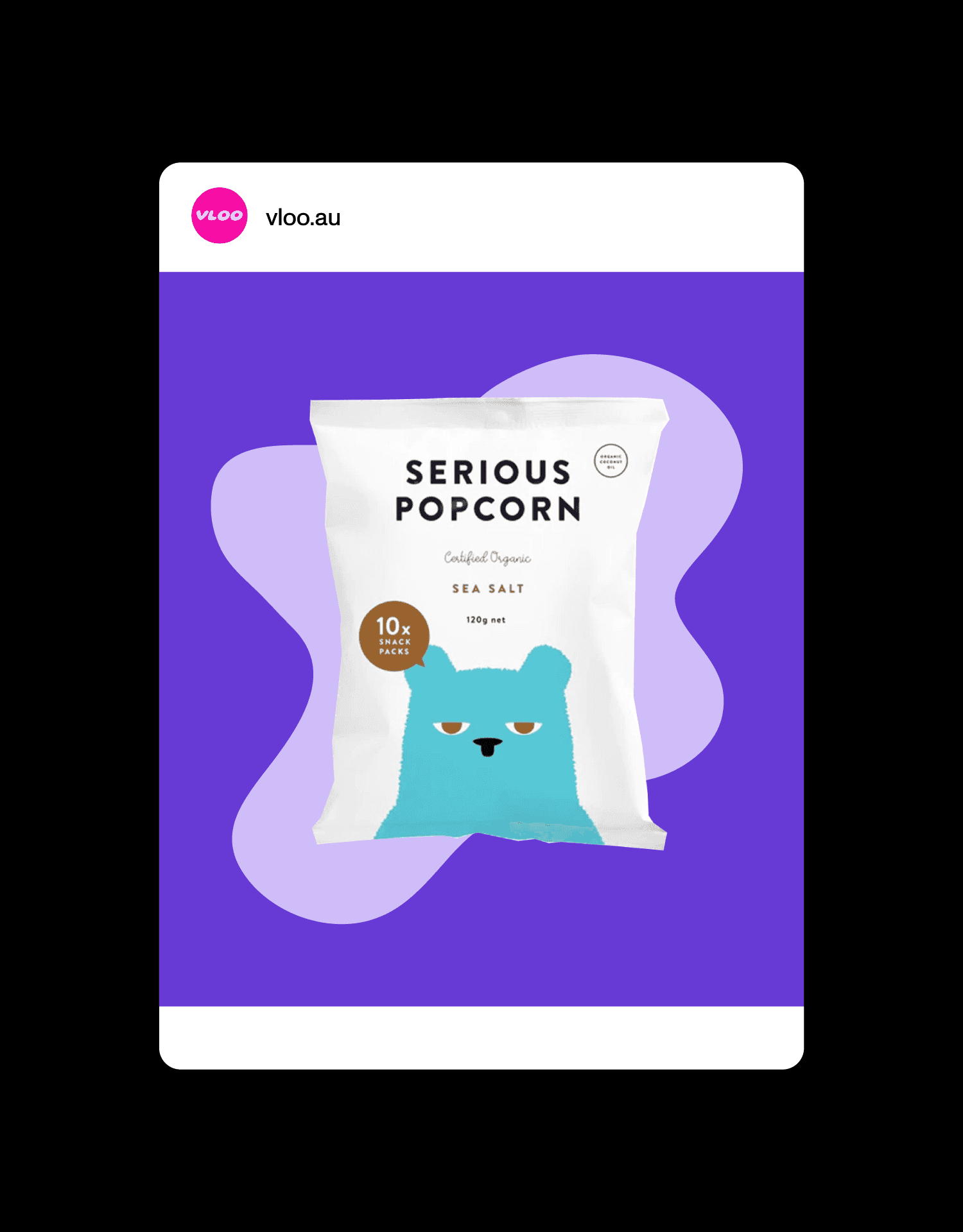 VLOO Instagram post with a product sample on purple background.