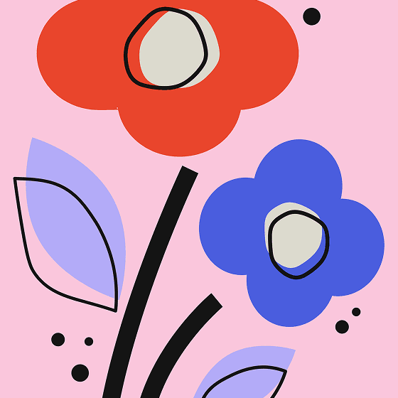 Colorful abstract flowers on pink background