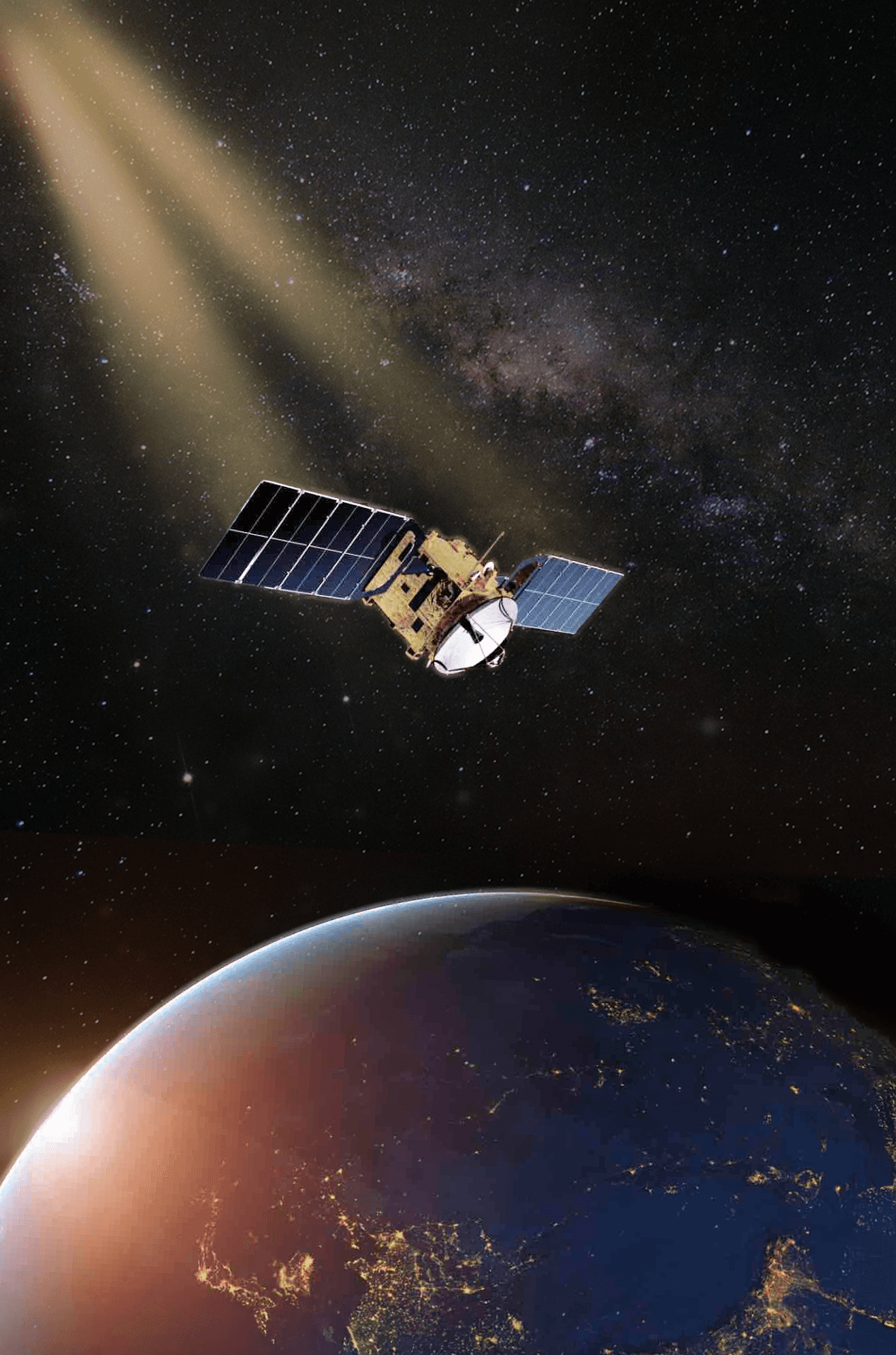 Satellite receiving energy from power beamed from the Star Catcher Network