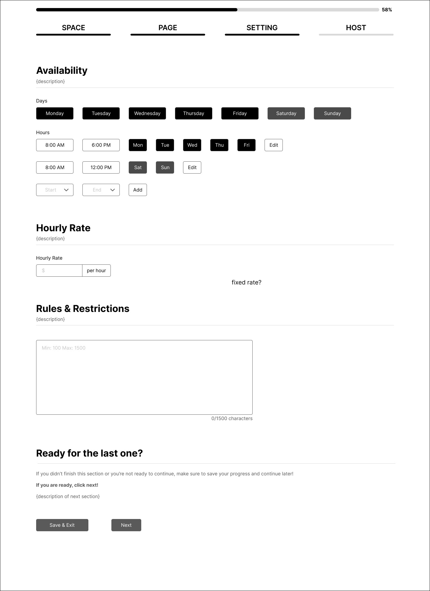 List Your Space Wireframe - My Dao Designer Portfolio