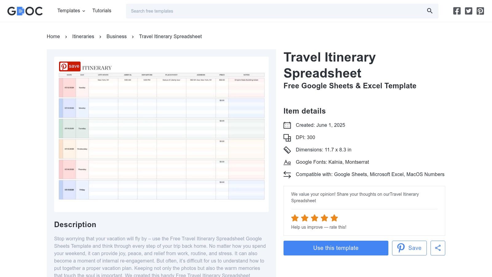 gdoc.io – Free Travel Itinerary spreadsheet (Google Sheets)
