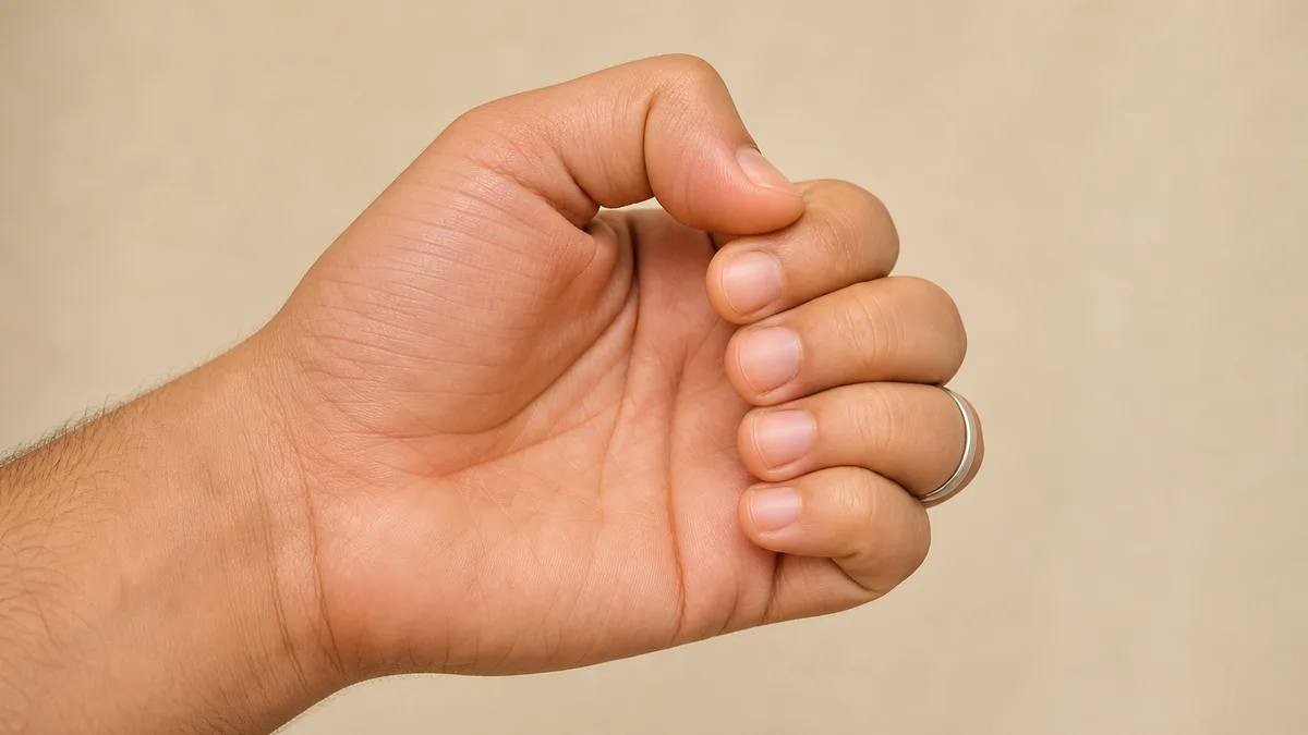 Thumb counting dhikr on a finger joint while a plain silver smart tasbih ring rests untouched