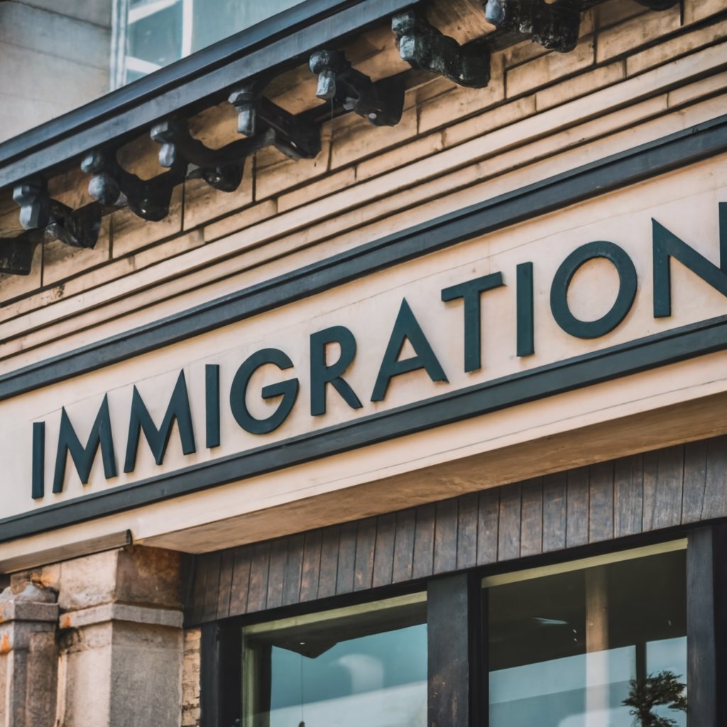 Exterior view of a local U.S. immigration office with sign