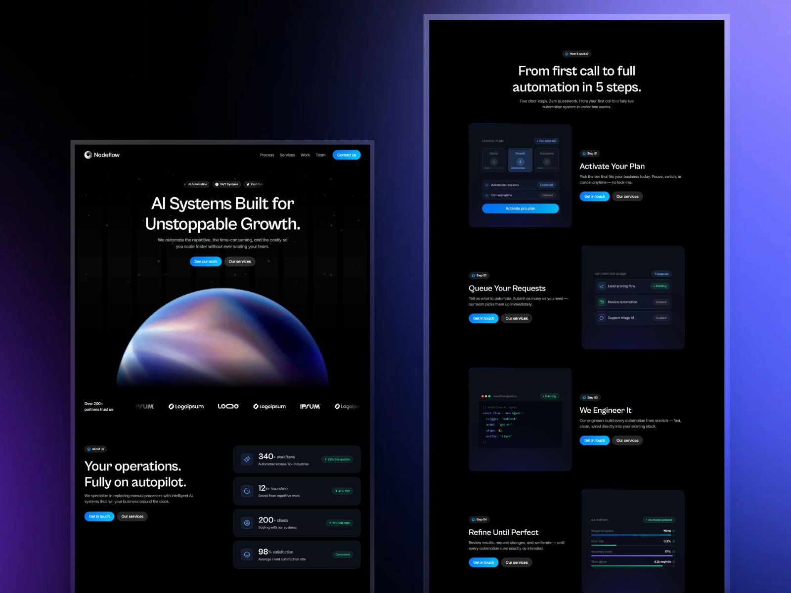 Nodeflow — 高级暗黑现代 AI 机构落地页设计灵感