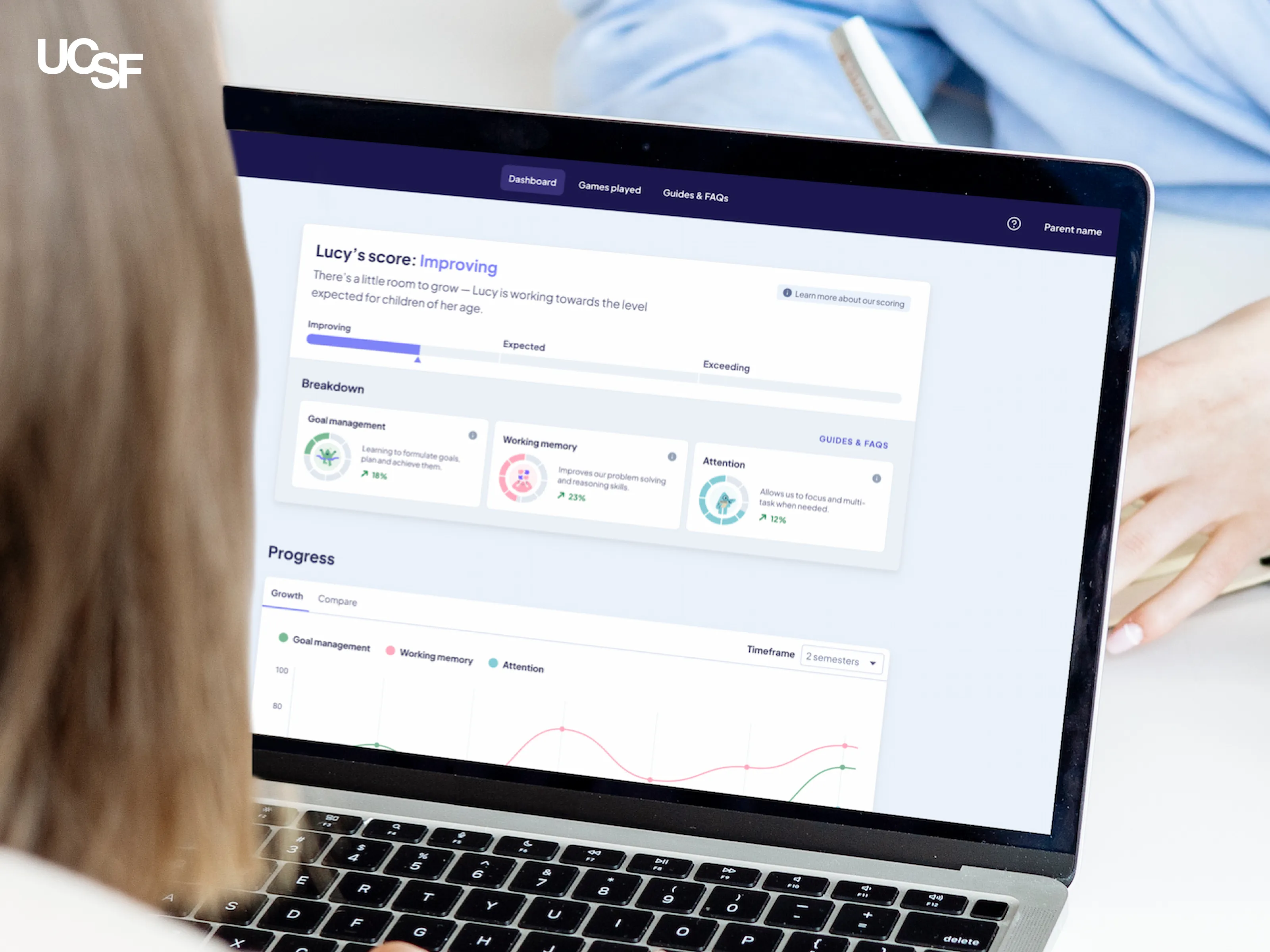 A woman using the dashboard