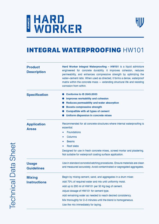 Hard Worker Integral Water Proofing Technical Data Sheet