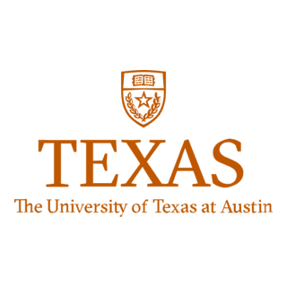 The image displays the logo of The University of Texas at Austin, featuring an orange color scheme with the word "TEXAS" prominently in capital letters above the official university seal.