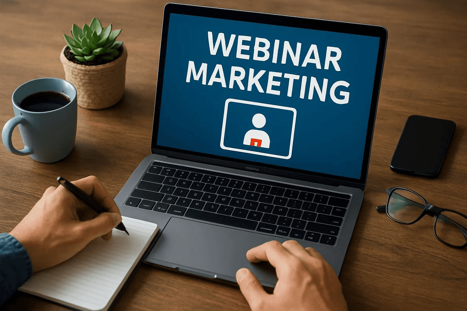 Laptop displaying webinar marketing text -  How to Repurpose Webinar Content for Marketing 
