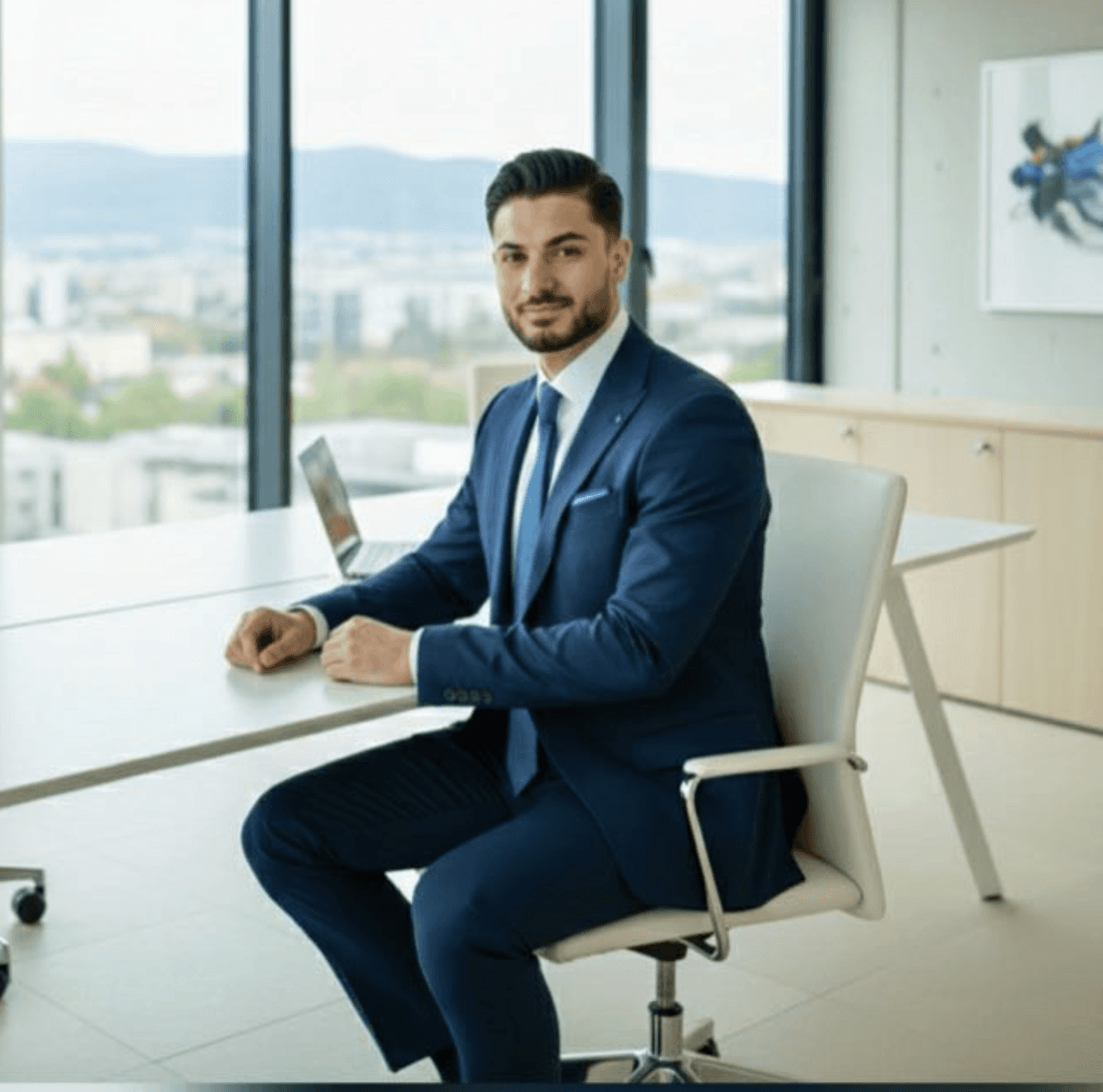 person sitting in a chair in front of a man