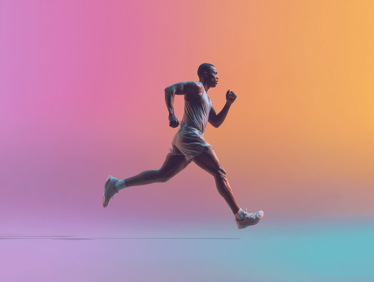 Man mid running stride